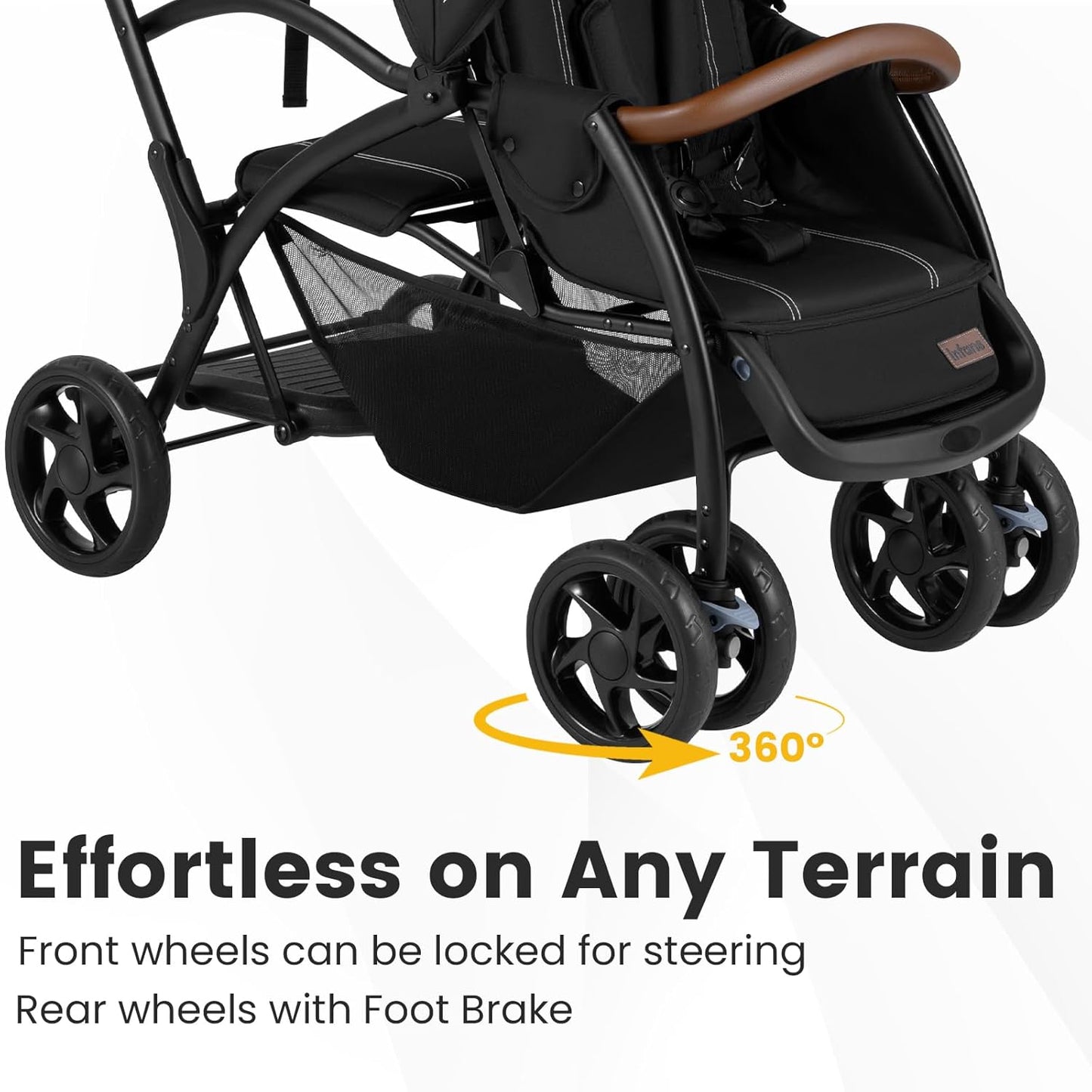 INFANS Sit and Stand Double Stroller, Foldable Tandem with Standing Platform Reclining Backrest, Adjustable Handlebar and Footrest, Storage Basket 5-Point Harnesses, Baby Pushchair for Toddlers