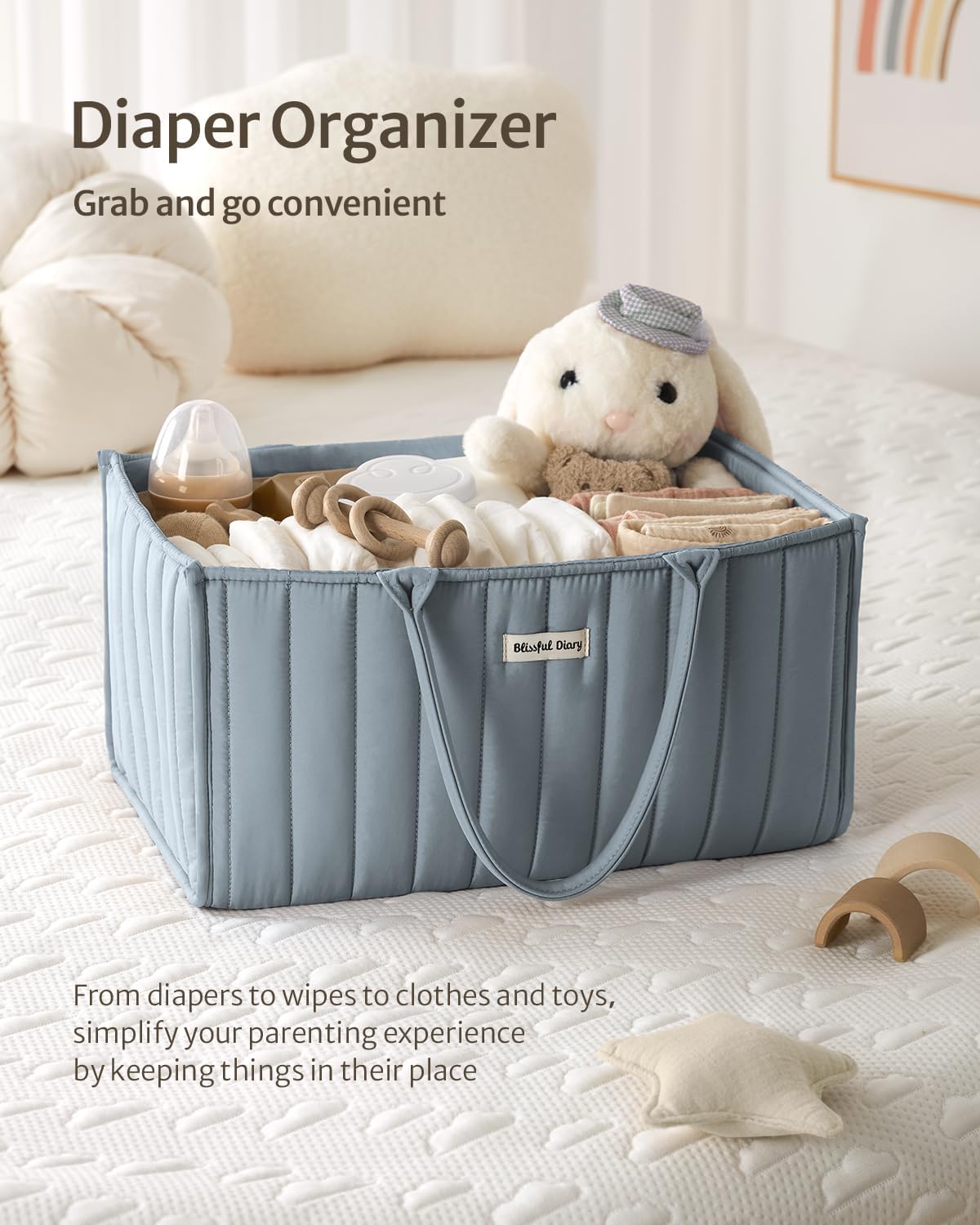 Blissful Diary Baby Diaper Caddy Organizer, Stylish Storage Basket for Newborn Essentials and Diaper Station, Gift for Baby Shower and Registry Must-Have, Mocha Brown