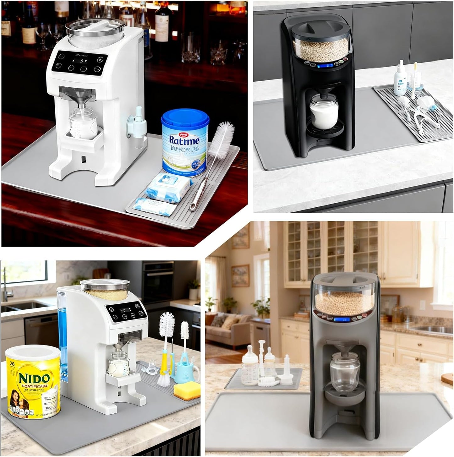 Bottle Maker Formula Machine Mat,With Draining Mat,Compatible with Baby Brezza Formula Dispenser Machine，Silicone Pad,Prevent Spills,Suitable for Formula Dispenser Machine