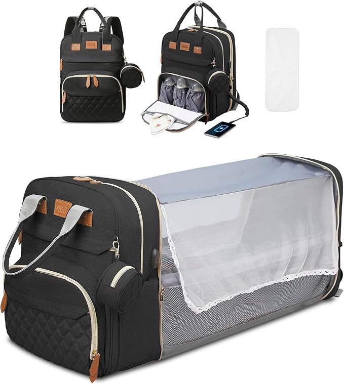 JSTPRO Diaper Bag Backpack, Large Diaper Bag with Changing Pad, Baby Bag, New Mom Gifts, Lightweight Waterproof Unisex Diaper Bag with Insulated Pockets and USB Charging Port, Black