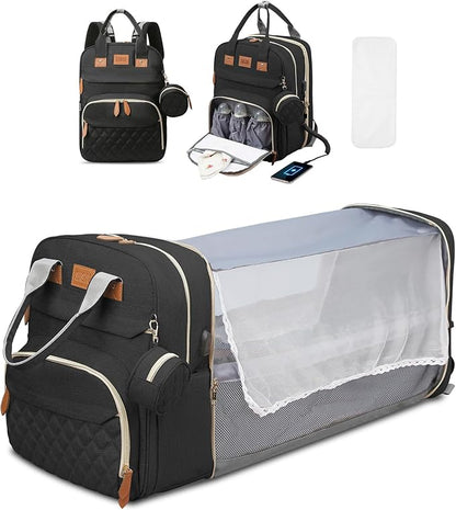 JSTPRO Diaper Bag Backpack, Large Diaper Bag with Changing Pad, Baby Bag, New Mom Gifts, Lightweight Waterproof Unisex Diaper Bag with Insulated Pockets and USB Charging Port, Black