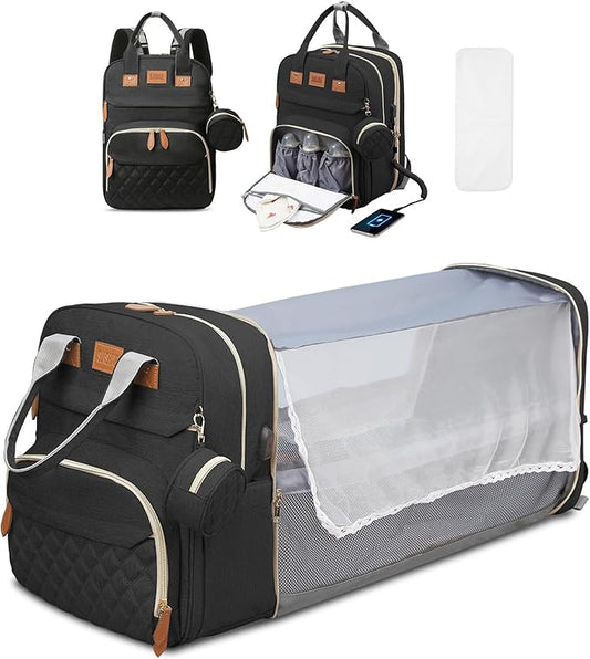 JSTPRO Diaper Bag Backpack, Large Diaper Bag with Changing Pad, Baby Bag, New Mom Gifts, Lightweight Waterproof Unisex Diaper Bag with Insulated Pockets and USB Charging Port, Black