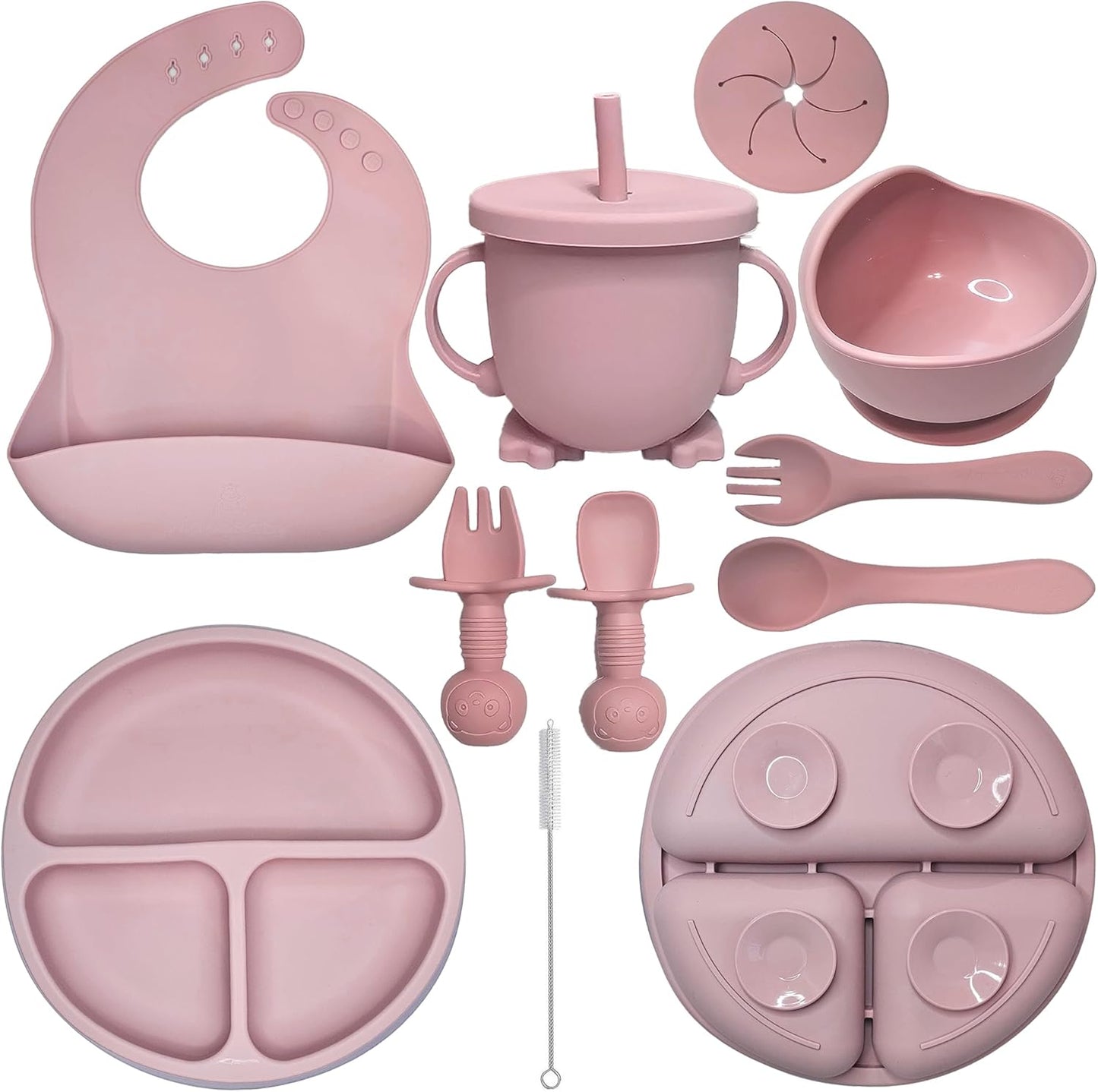 HippoBaby Baby Led Weaning Supplies | 10 Piece Silicone Baby Feeding Set | Baby Toddler Bib Cup Divided Plate and Bowl Self Feeding Spoons Dish Set | Baby Utensils | Toddler Feeding Supplies (Sky)