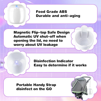 Qualirey Portable Pacifier Disinfection, Mini UV Light Disinfection, 99.99% Disinfection in 3 Mins, USB Rechargeable, Mini UVC Disinfection Box for Baby Pacifier, Bottle Nipples, Teethers (Pink)