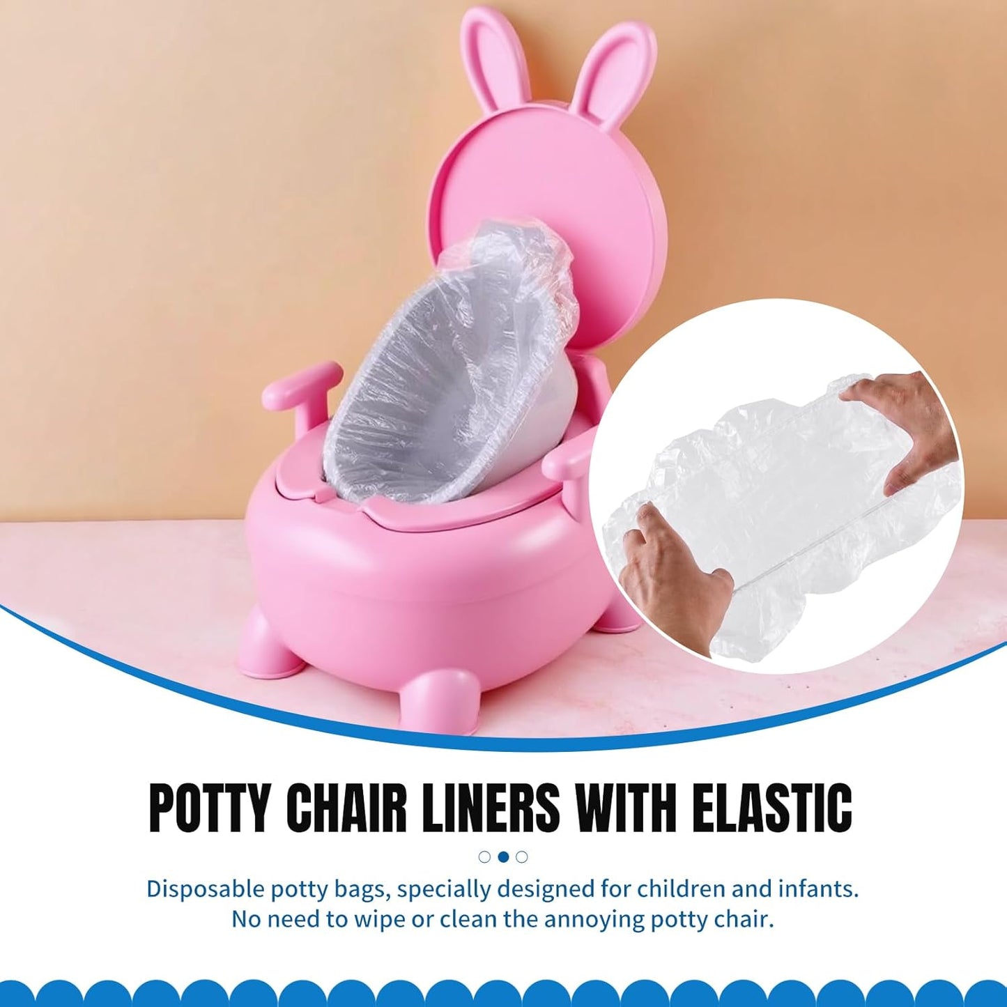 200 PCS Potty Chair Liners with Elastic, Disposable Portable Potty Training Bags, Potty Refill Liners, Toilet Seat Cover 17x8Inches