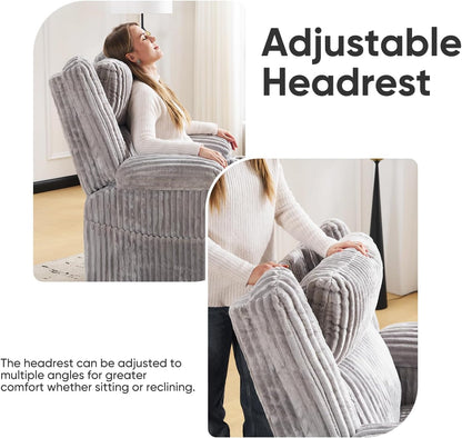 Oversized Power Recliner Chair with Massage and Heat, Swivel Rocker Recliner Chair for Adults with Arm Storage, Nursery Glider Recliner with Adjustable Headrest and Phone Stand, Side Pockets, Beige