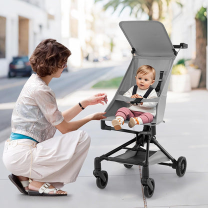 BABY JOY Lightweight Stroller, Compact Travel Stroller for Airplane with Easy One-Hand Fold, Adjustable Canopy, Storage Basket & All-Terrain Wheels for Toddlers 6-36 Months (Black)