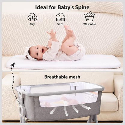 Larex Baby Bassinet Bedside Sleeper Crib Co Sleeper for Newborn Infant Toddler with Mosquito Net, Storage Bag & Basket, 5-Height Adjustable, Movable Wheels, Breathable Mattress & Mesh (Dark Gray)