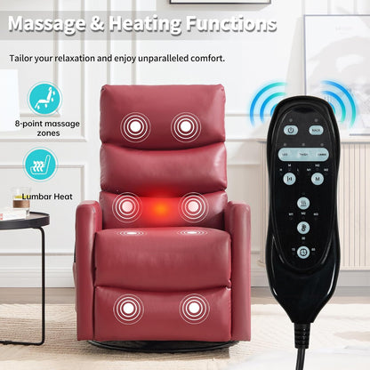 Massage Chair Recliner with Heat, Swivel Rocking Chair Recliner with High Back, Manual Nursery Recliners for Adults,Small Recliner Chair for Small Spaces, Living Room Bedroom, Fabric (Blue Green)