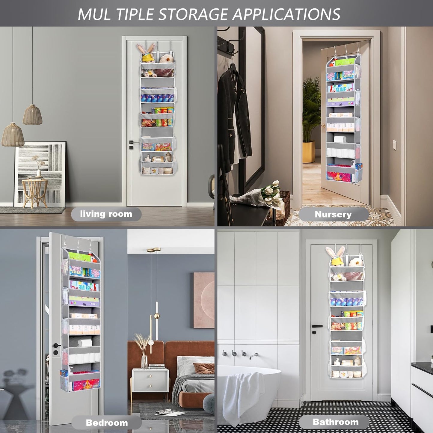 TAHAVICE 1 Pack Over The Door Organizer Storage, Hanging Organizer Closet with 5 Large Pockets 10 Mesh Pockets, 44 lbs Weight Capacity, Behind Door Storage for Nursery Bedroom Bathroom (Dark Grey)