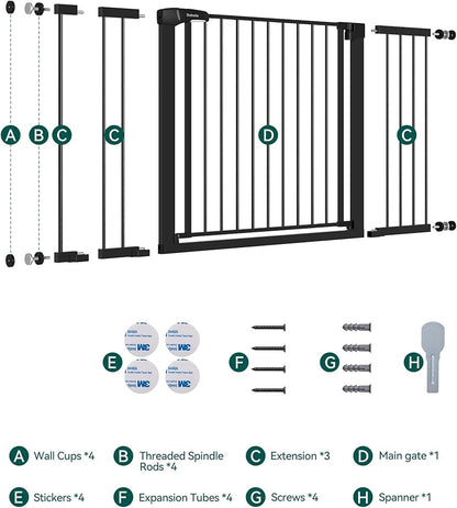Babelio 36-57" Extra Wide Baby/Dog Gate, Auto Close for The House, Stairs and Doorways, Pressure Mounted for Pet with Large Walk Thru Door, No Need Tools and Drilling, Black