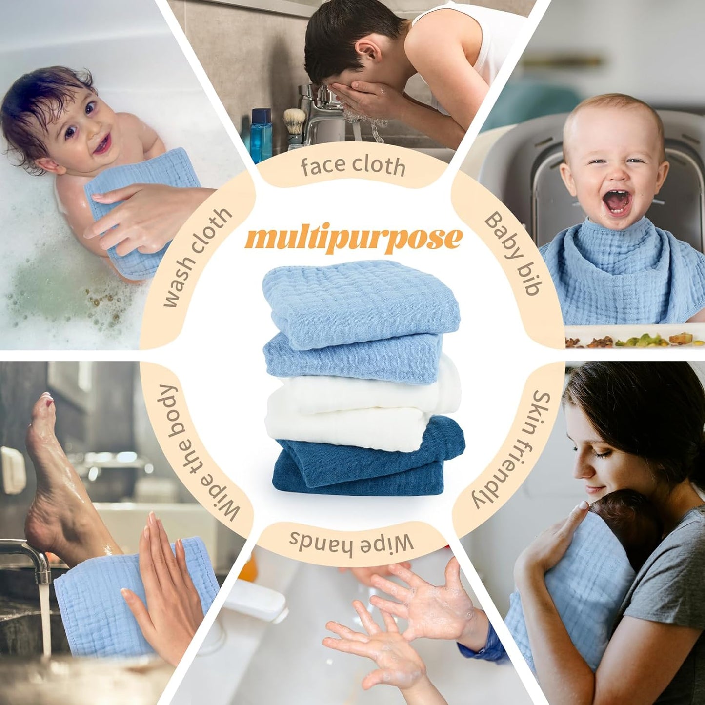 Muslin Burp Cloths 100% Cotton Baby Burp Cloths Soft, Absorbent 10x20 inches for Girls and Boys Baby Essentials