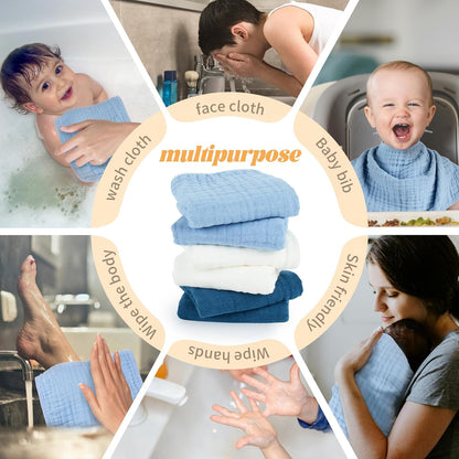Muslin Burp Cloths 100% Cotton Baby Burp Cloths Soft, Absorbent 10x20 inches for Girls and Boys Baby Essentials