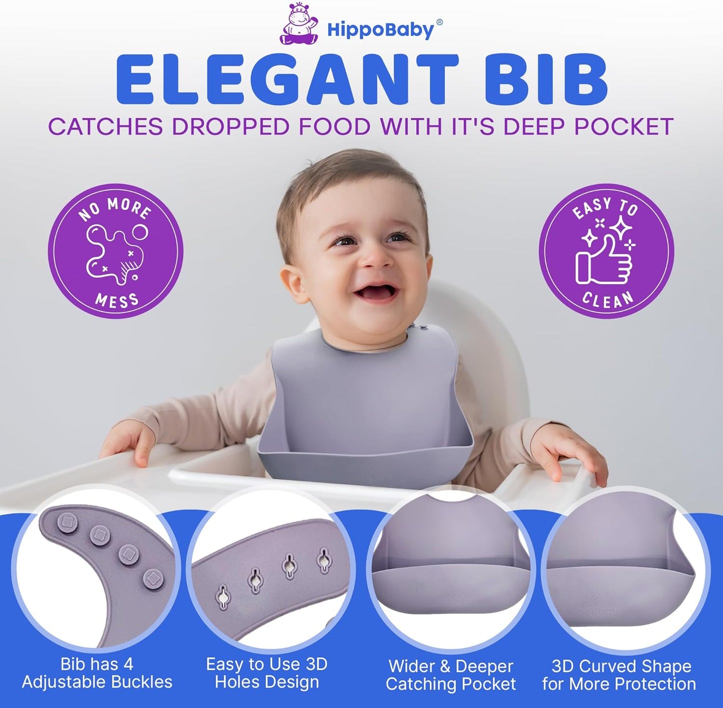 HippoBaby Baby Led Weaning Supplies | 10 Piece Silicone Baby Feeding Set | Baby Toddler Bib Cup Divided Plate and Bowl Self Feeding Spoons Dish Set | Baby Utensils | Toddler Feeding Supplies (Sky)