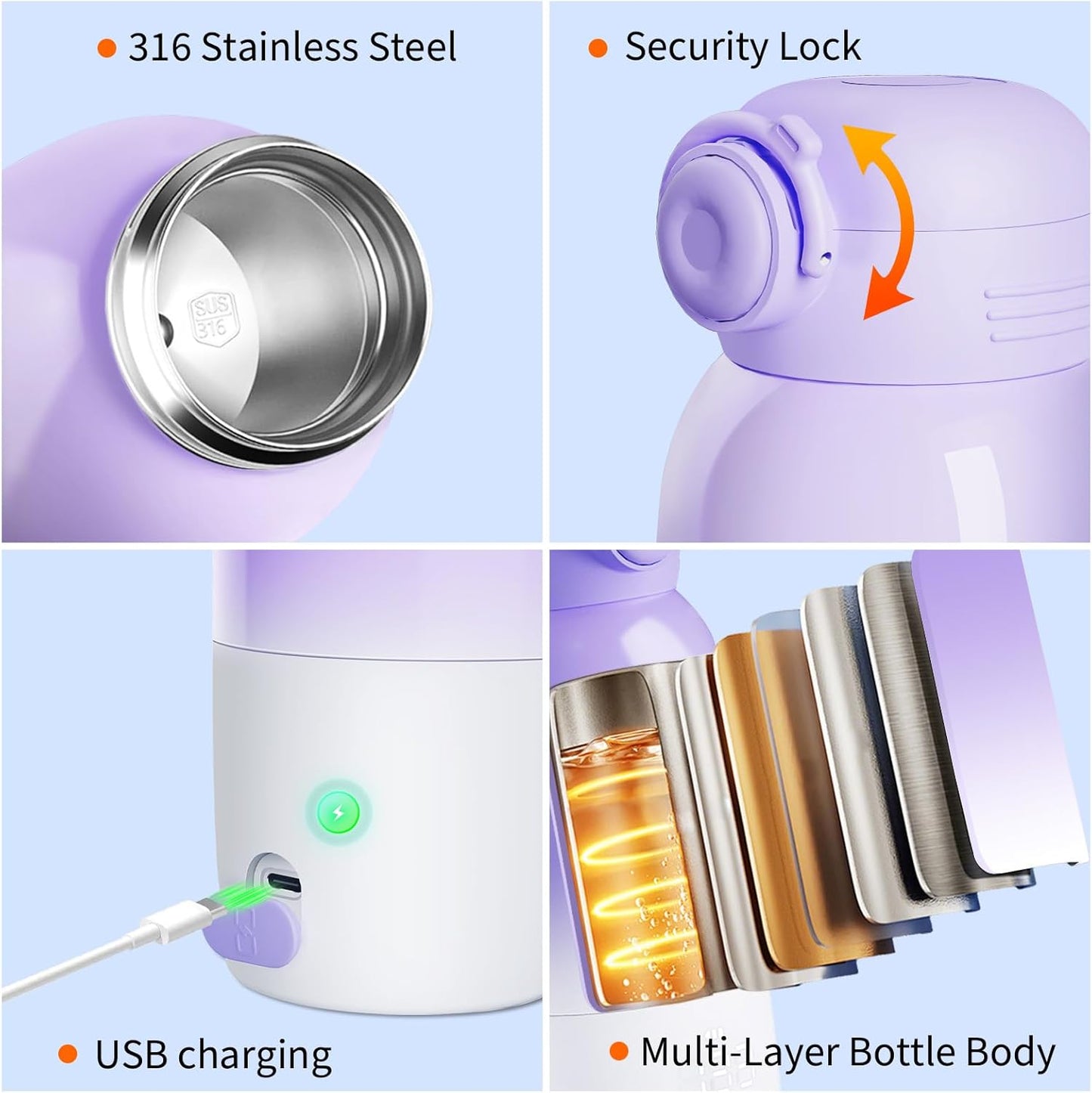 Portable Bottle Warmer for Travel - 12oz Cordless Milk Warmer, Dual Heating Modes for Breast Milk & Water, Fast Heating Smart Temperature Control, Ideal for Outdoor, Car, and Nighttime Feeding