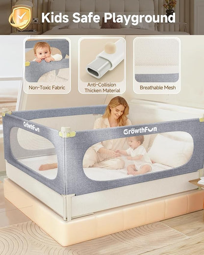 3-Piece Twin Size Bed Rail for Toddlers, Baby Bed Rail Guard with Height Adjustable Toddlers Bed Rail, Kids Safety Bed Rail for Twin Size Bed (74.8"x74.8"x39" - Grey)