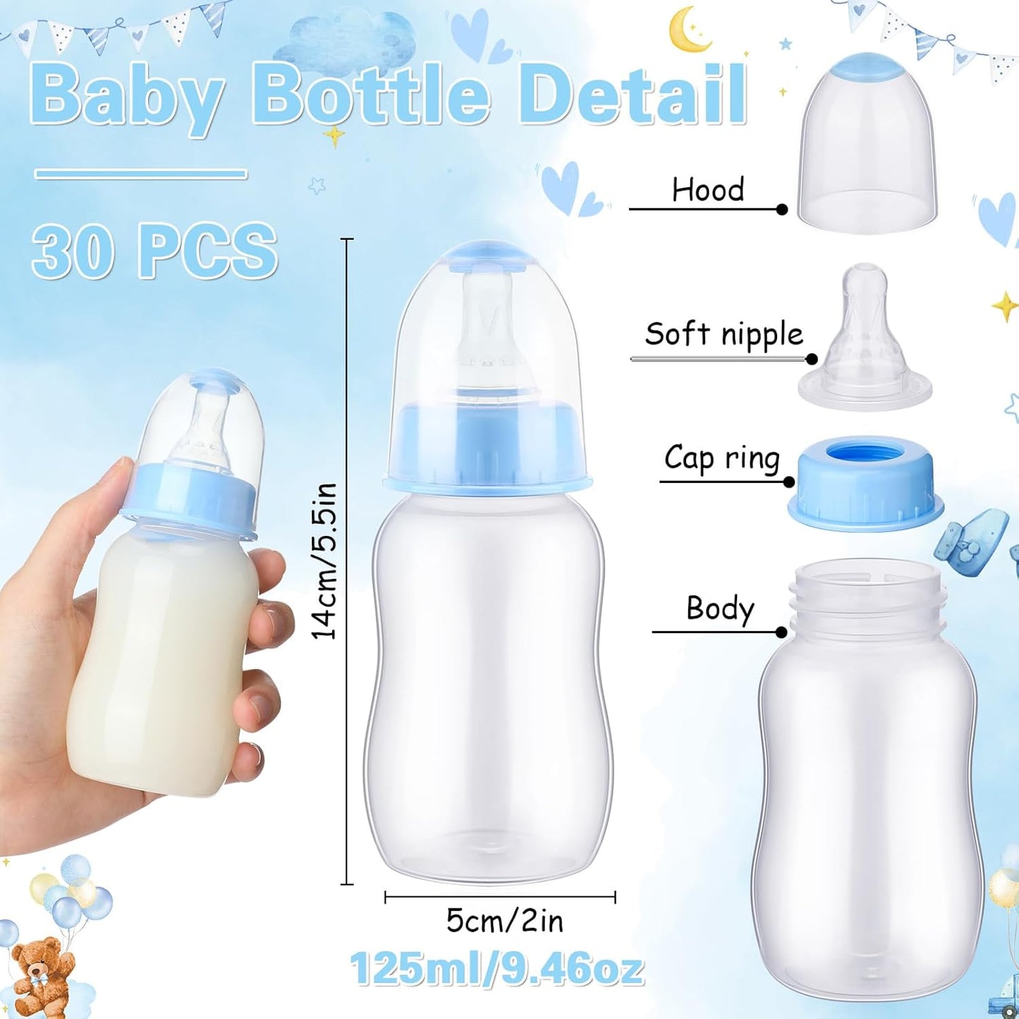 SiliFine 30 Pcs Baby Shower Favors Party Bottle Chug Game Mini Bottles Gift Sets for Gender Reveal Birthday Party Supplies Gift (Pink)
