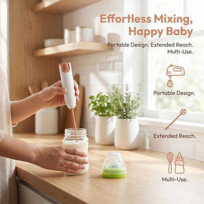 Wakauto Handheld Electric Mixer for Milk Powder and Drinks,Small Portable Stirrer for Bottles and Cups Easy Clean Compact Mixer with 2 Wands Battery Not Included