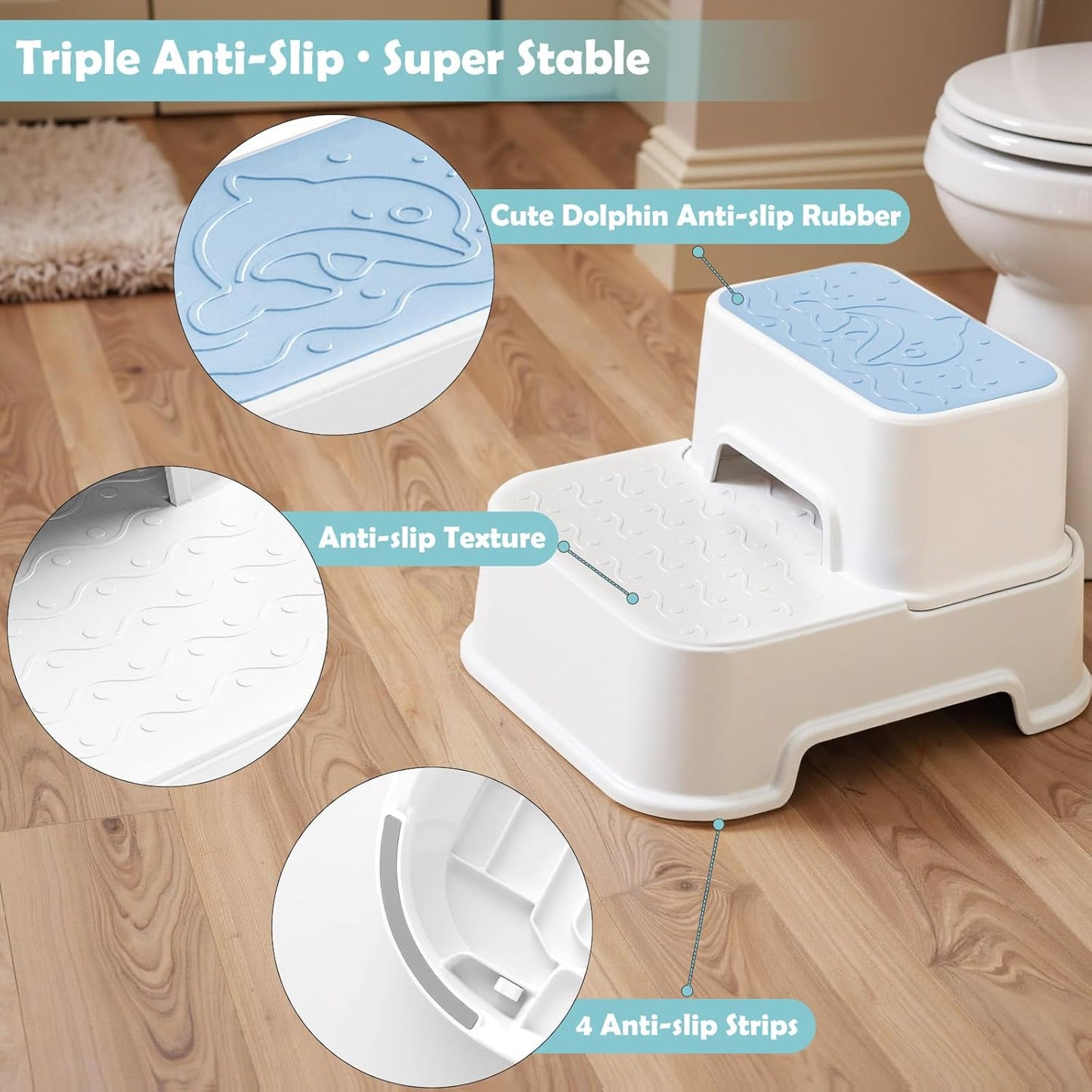 2-Step Toddler Step Stool, Non Slip Kids Step Stool for Bathroom Sink & Toilet Potty Training, Sturdy Stable Base, 10”Height Supports 220 lbs (2Packs White)