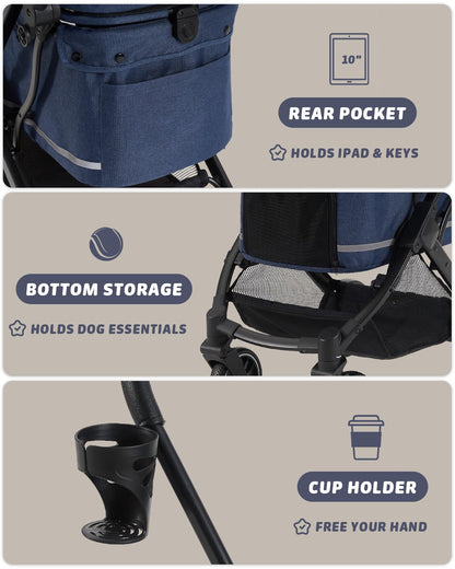 HITTITE Pet Stroller with Weatherproof Cover, All-Terrain 4-Wheel Cat & Dog Stroller with Adjustable Canopy, Foldable Dog Strollers with Storage Basket for Small to Medium Dogs Up to 55 lbs.