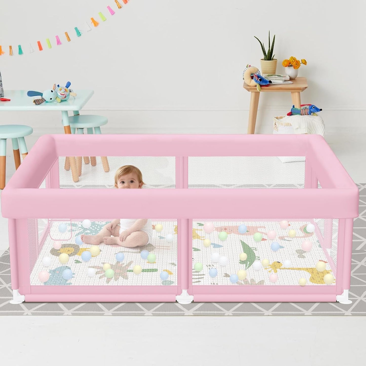Hiaksedt Baby Playpen 50x50 Inch, Play Pens for Babies and Toddlers Baby Fence Play Yards for Indoor & Outdoor with Breathable Mesh Anti-Fall Playpen