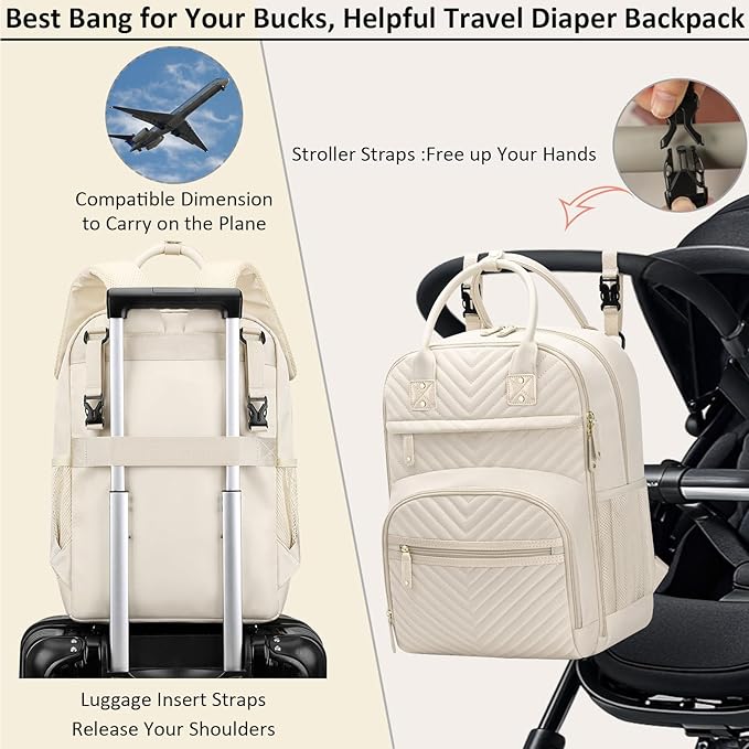 Tenot Diaper Bag Backpack for Women with Changing Pad, Baby Bag with Insulated Pockets Multifunctional Diaper Bags For Baby Girl Boy Waterproof Baby Bags For Boys Girls Maternity Bag Beige