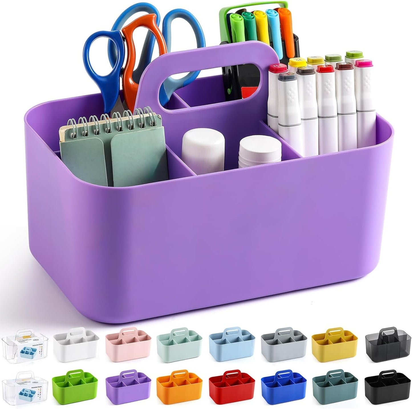 Multiuse Caddy Organizer with Handle, Portable Divided Plastic Tote Bin - Art Craft, Stationary Pen Marker Crayons, Makeup Hair Supplies Storage - Bathroom, Classroom, Dorm, Office, Desk Holder - Pink