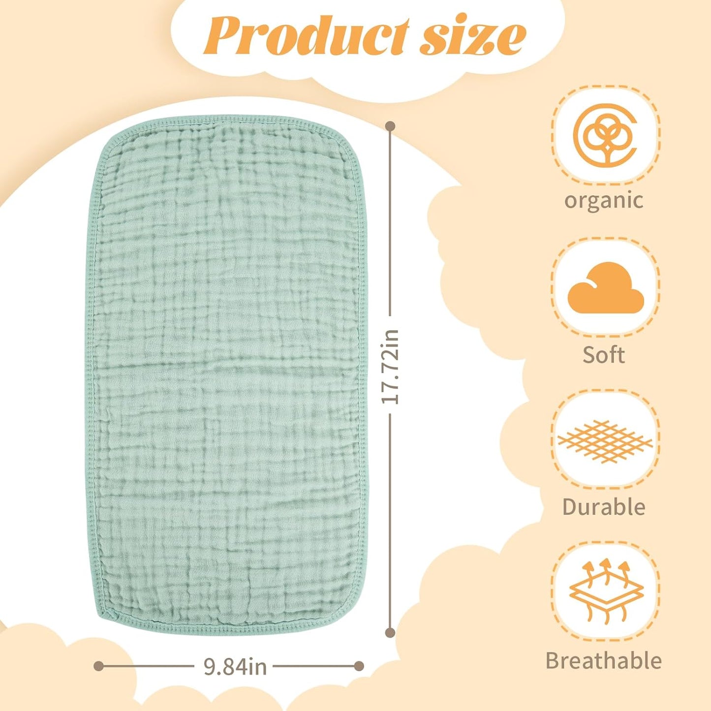 Muslin Burp Cloths 100% Cotton Baby Burp Cloths Soft, Absorbent 10x20 inches for Girls and Boys Baby Essentials