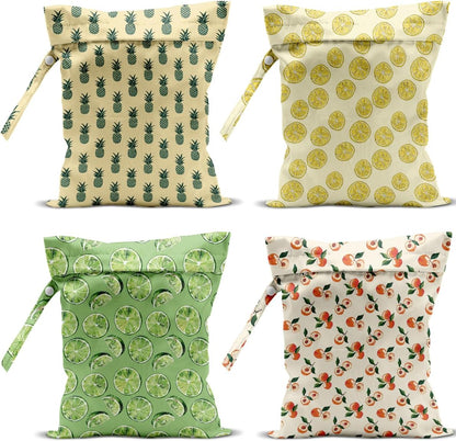 4 Pack Cute Fruit Wet Bag Waterproof Washable Reusable Wet Dry Bag for Swimsuit Dirty Clothes Cloth Diaper Travel Beach Pool Yoga Gym Toiletries Travel Beach Essentials Watermelon Avocado Banana