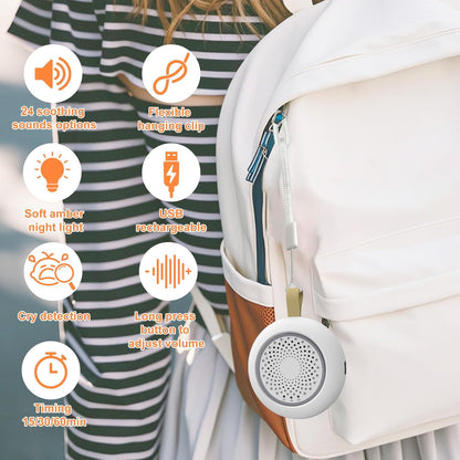 Portable White Noise Sounds Machine with Nightstand Mode, 24 Soothing Sounds, Support Crying Sounds Detection and Timer, Rechargeable Sleep Machine for Helping Comfort Baby Sleep
