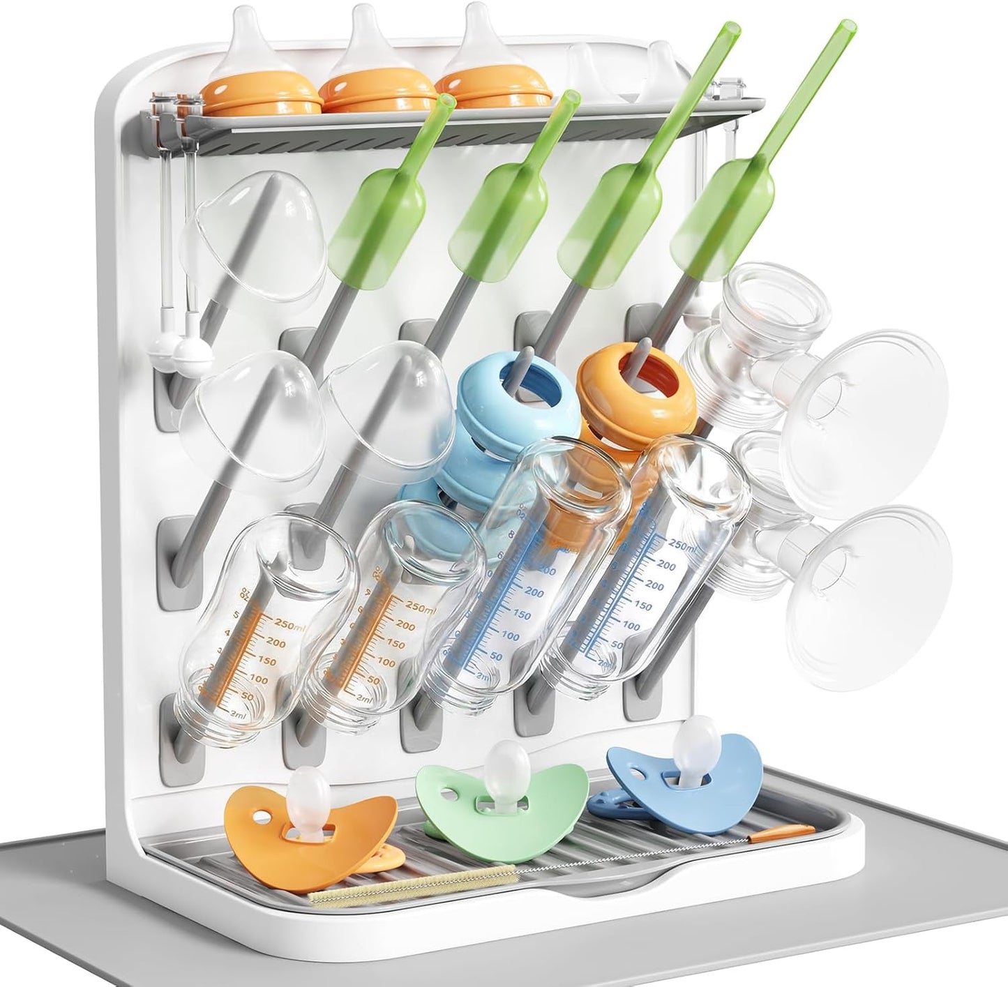 Lifewit Baby Bottle Drying Rack with 10 Hooks, Newborn Essentials Must Haves, Countertop Holder Organizer for Baby Stuff, Rack Dryer for Pacifiers, Weighted Straws, Pump Parts