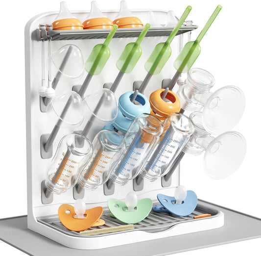 Lifewit Baby Bottle Drying Rack with 10 Hooks, Newborn Essentials Must Haves, Countertop Holder Organizer for Baby Stuff, Rack Dryer for Pacifiers, Weighted Straws, Pump Parts