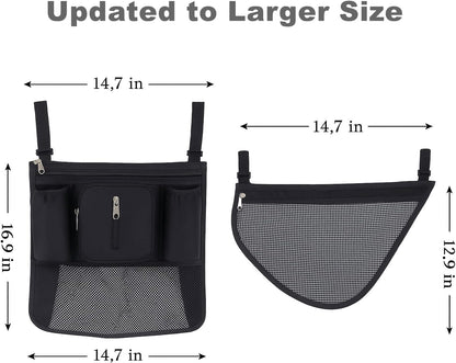 SUNVENO 2-pack Universal Stroller Organizer Caddy with Cup Holders, Wipes Pouch and Extra Storage, Zippered Mesh Side Sling for Pushchair, Black