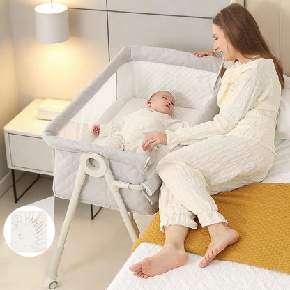 Baby Bassinet Bedside Sleeper - Upgrade Safety Bassinets with Crib Sheet, Easy to Move, 4 Adjustable Height Bedside Bassinet for Infant Newborn, Cream | More Safer, Easy Move, Storage Bag, Waterproof Sheet, Storage Bag, Easy to Install