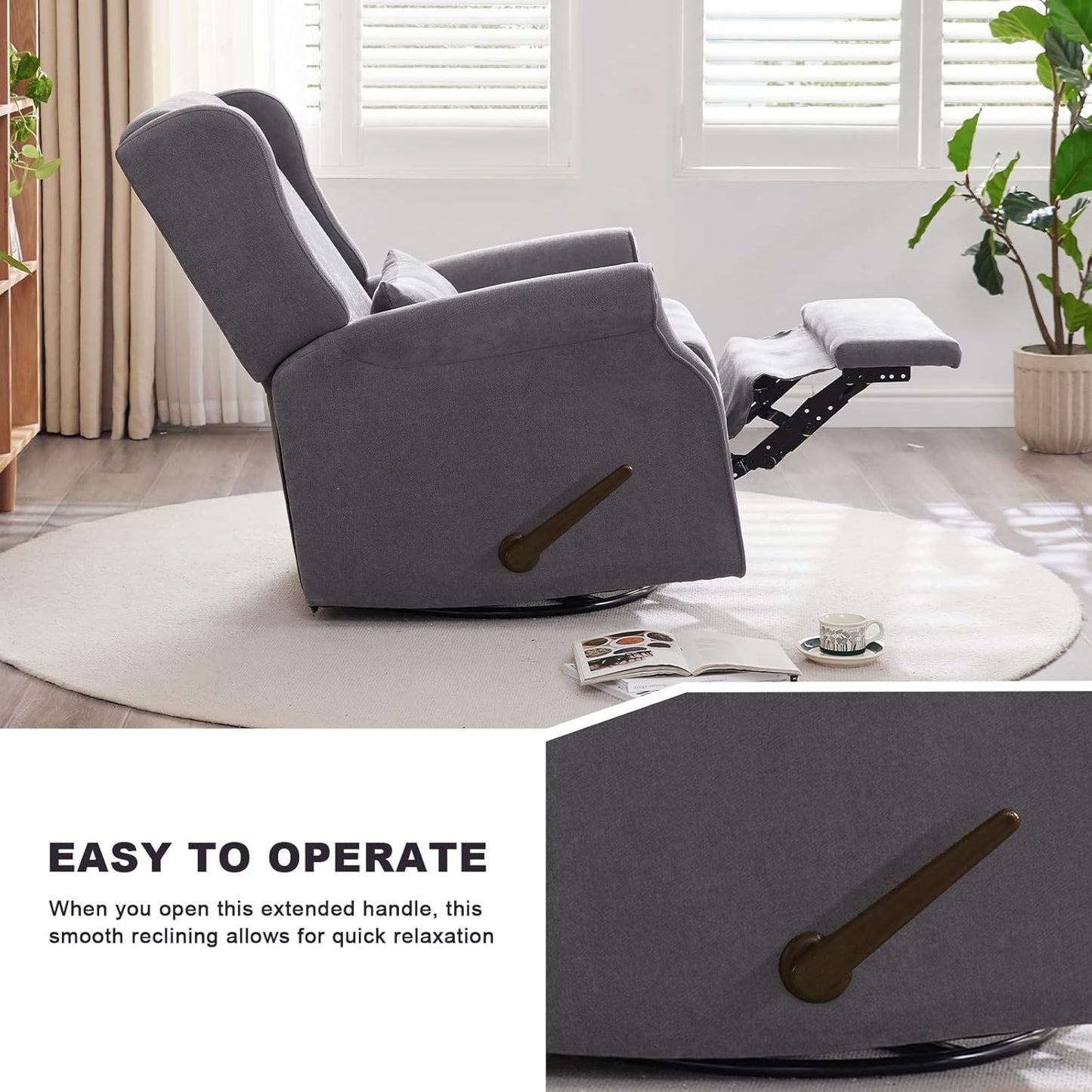 Eiayeebil Nursery Swivel Glider Recliner,Rocking Chair Nursery with Footrest,Rocking Recliner Chair for Nursery,Glider Rocker Recliner for Living Room & Bedroom,Beige