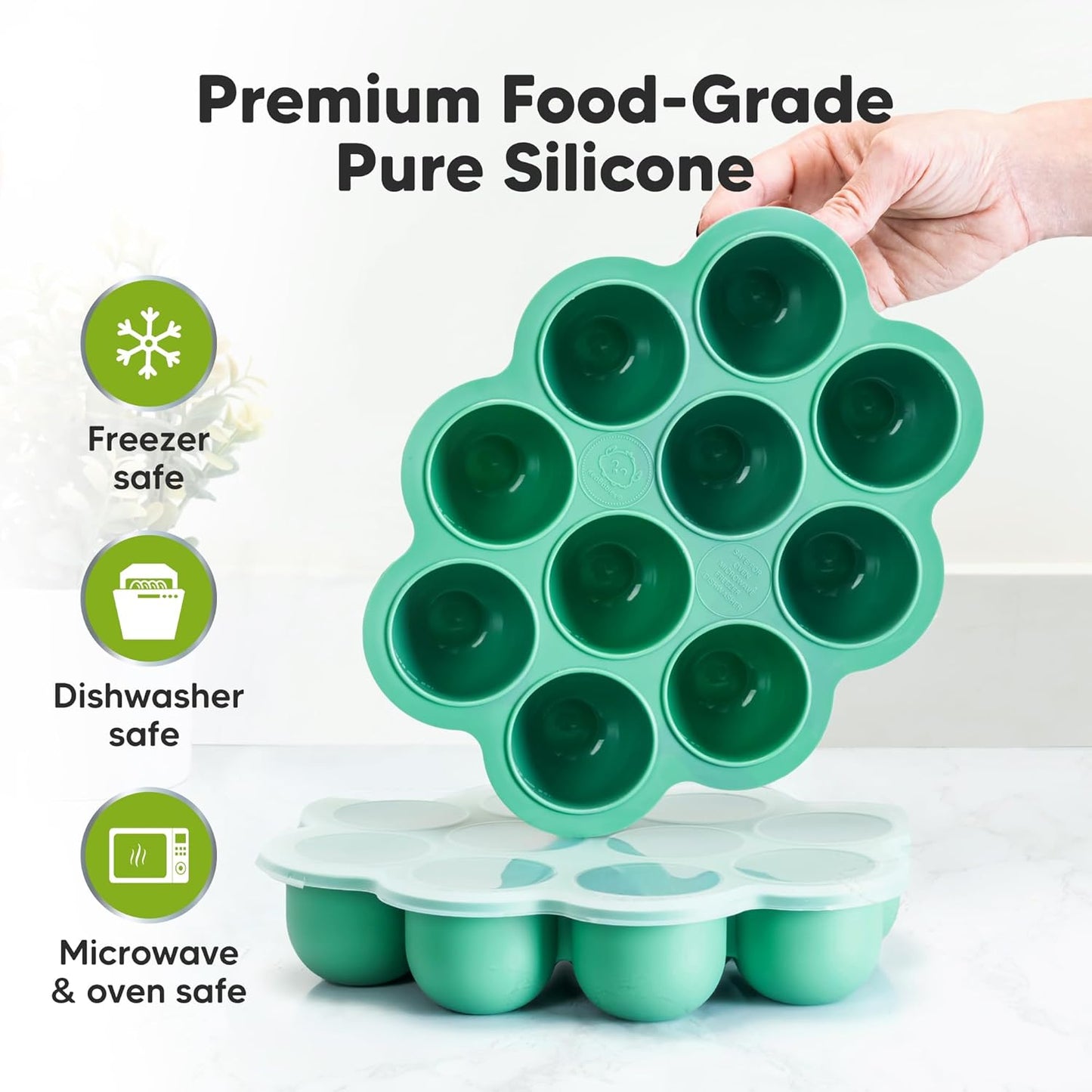 KeaBabies Silicone Food Freezer Trays with Lid, 2oz x 10 Pods Baby Food Storage Containers, Easy Puree Meal Prep, Breast Milk Silicone Freezer Molds, Dishwasher, Microwave Safe, BPA-Free (Chai Latte)