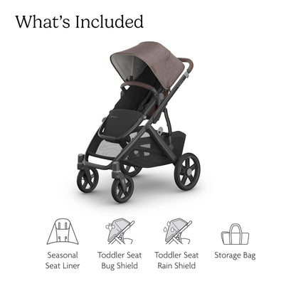 UPPAbaby Vista V3 Convertible Single-to-Double Stroller for Baby & Toddler, 30+ Configurations, Car Seat Compatible, All-Wheel Suspension, XL Basket – Owen (Mocha Mélange/Carbon Frame)
