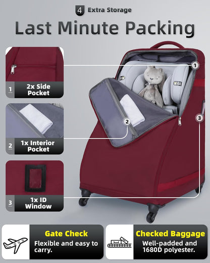 Car Seat Bag Backpack with Wheels for Air Travel Extra Large Padded Carseat Cover Carrier for Airplane Gate Check Bag