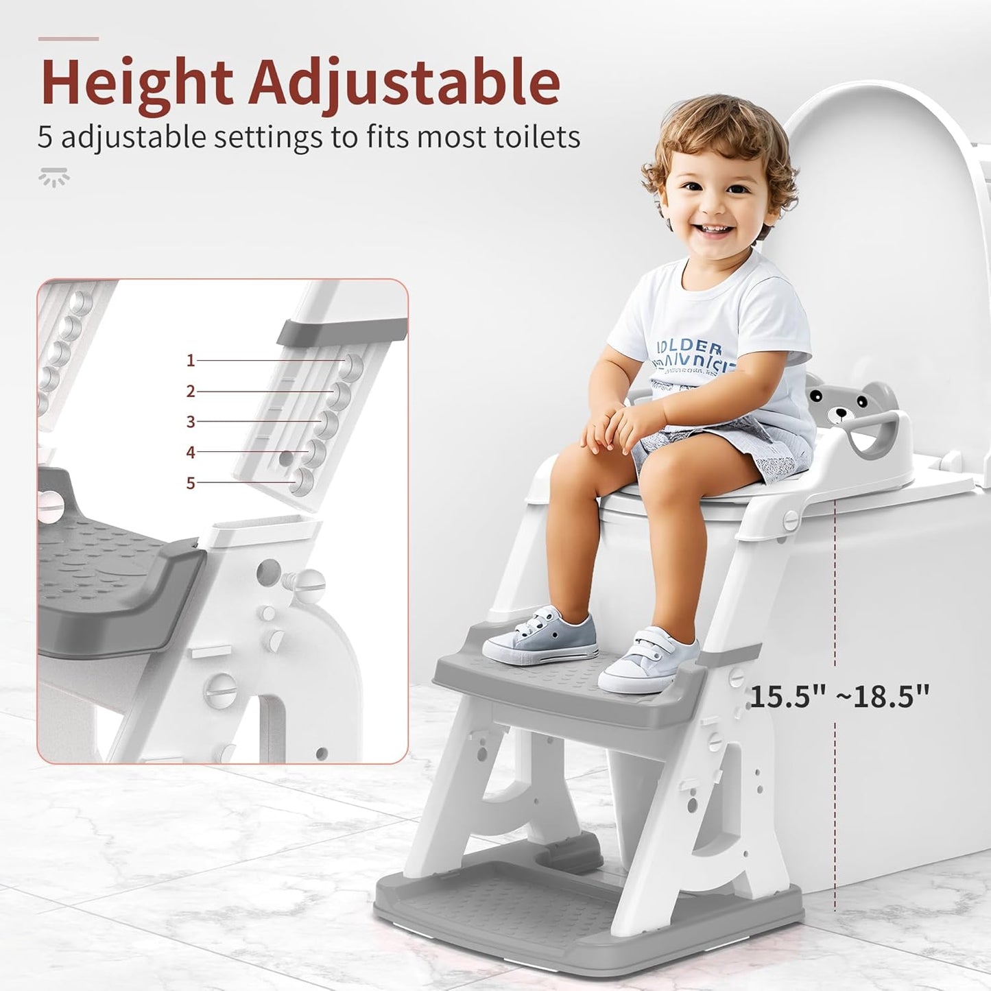 Meulife Potty Training Seat, Upgrade 2 in 1 Potty Training Toilet for Toddler, Toddler Toilet Seat for Boys Girls with Support Bar, Anti-Slip Pad and Step Stool (Pink)