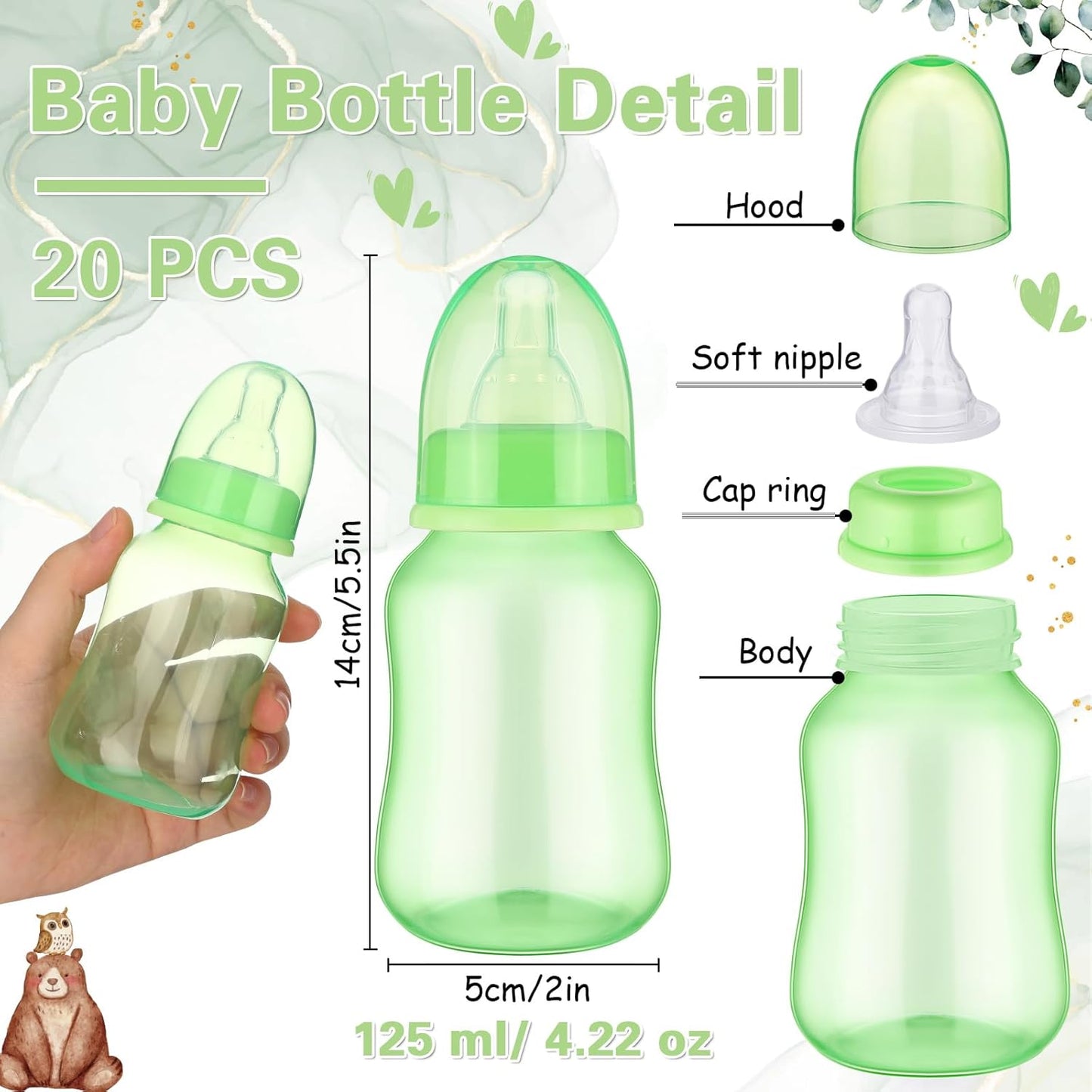 TrelaCo Bottle Chug Baby Shower Game 20 Pcs Baby Bottles Shower Favor with 1 Greenery Theme Sign for Gender Reveal Party Supplies Gifts(Green)