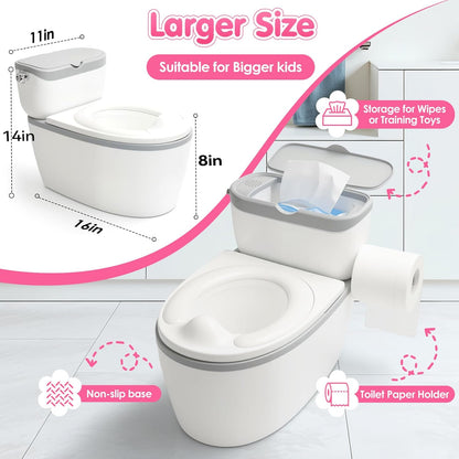 TOSGN 3-in-1 Toddler Potty Training Toilet, for Ages 6 Months+, Realistic Potty Training Seat with Flushing Sound, Wipes Storage, Toilet Paper Holder
