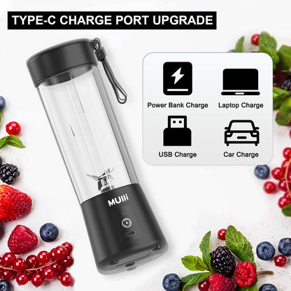 ‌Mulli Portable Blender 14oz-USB Rechargeable Smoothie Maker with 6 Stainless Steel Blades, Personal Mini Blender for Shakes, Baby Food, Travel, Gym & Kitchen, BPA-Free