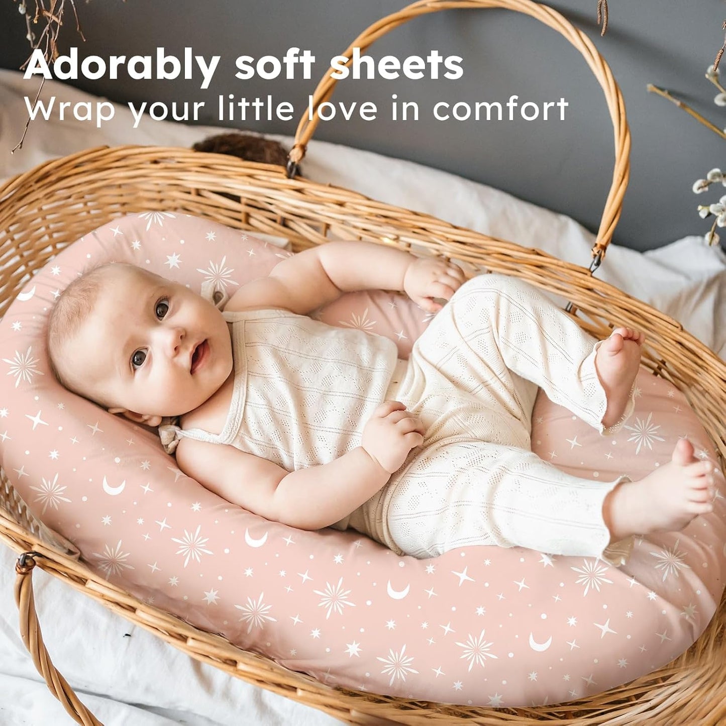 Baby Bedside Bassinet Sheets Girl, 33”x20” Compatible with Baby Delight Dream On Me & Most Rectangle Bedside Sleeper Bassinet Mattress, Super Soft Microfiber Pink Butterfly Flower