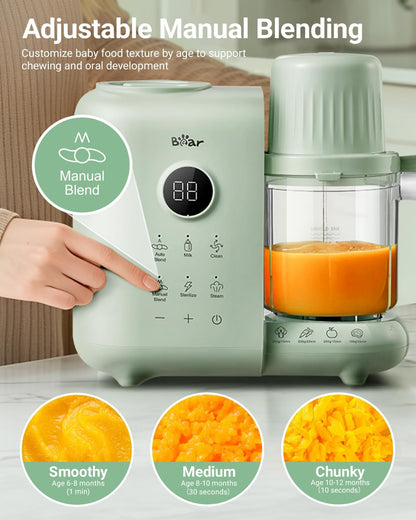 Bear Baby Food Maker with 18.5oz Dual-Layer Steam Baskets, OneStep Baby Food Processor Steamer Puree Blender Grinder Mills, Auto Cooking Grinding&Sterili-zing for Healthy Homemade Baby Food, BPA-Free