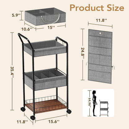 BBLIKE 3-Tier Diaper Caddy Organizer - Rolling Utility Baby Cart with Drawer and Side Pockets for Nursery and Baby Essentials, Multi-Function Cart for Bedroom and Bathroom, White