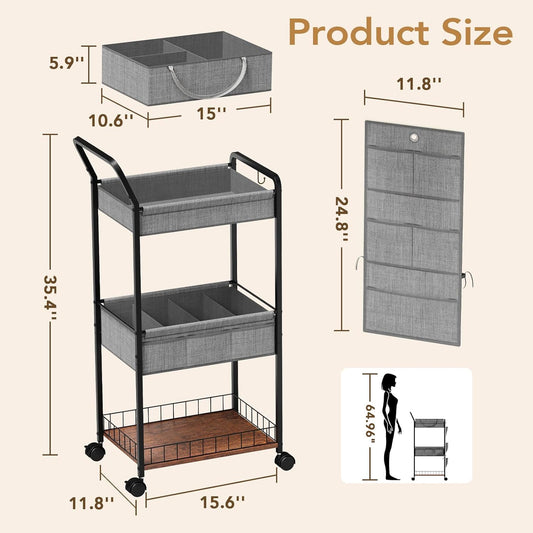 BBLIKE 3-Tier Diaper Caddy Organizer - Rolling Utility Baby Cart with Drawer and Side Pockets for Nursery and Baby Essentials, Multi-Function Cart for Bedroom and Bathroom, White