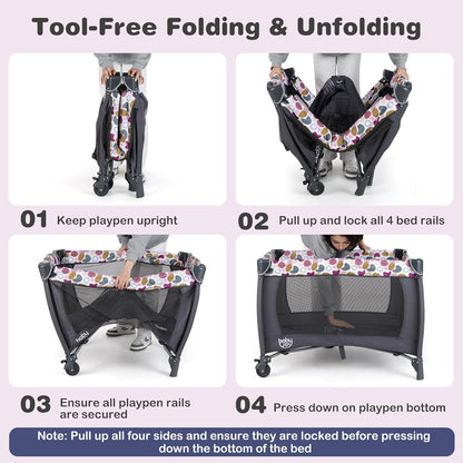 BABY JOY 5 in 1 Pack and Play, Portable Nursery Center Baby Playard w/Bassinet & Diaper Changing Table, Bag, Infant Bassinet Crib Activity Center for Baby Toddlers Indoor Outdoor (Royal Blue, Classic)