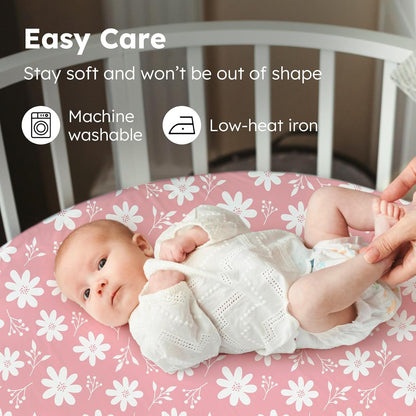 Baby Bedside Bassinet Sheets Girl, 33”x20” Compatible with Baby Delight Dream On Me & Most Rectangle Bedside Sleeper Bassinet Mattress, Super Soft Microfiber Pink Butterfly Flower