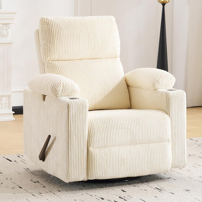 Rocking Chair Nursery with Adjustable Armrests, Electric Glider Recliner Nursing Chair for Breastfeeding, Power Swivel Recliner Chairs with Massage and Heat, Adjustable Headrest , FSC Certified, White
