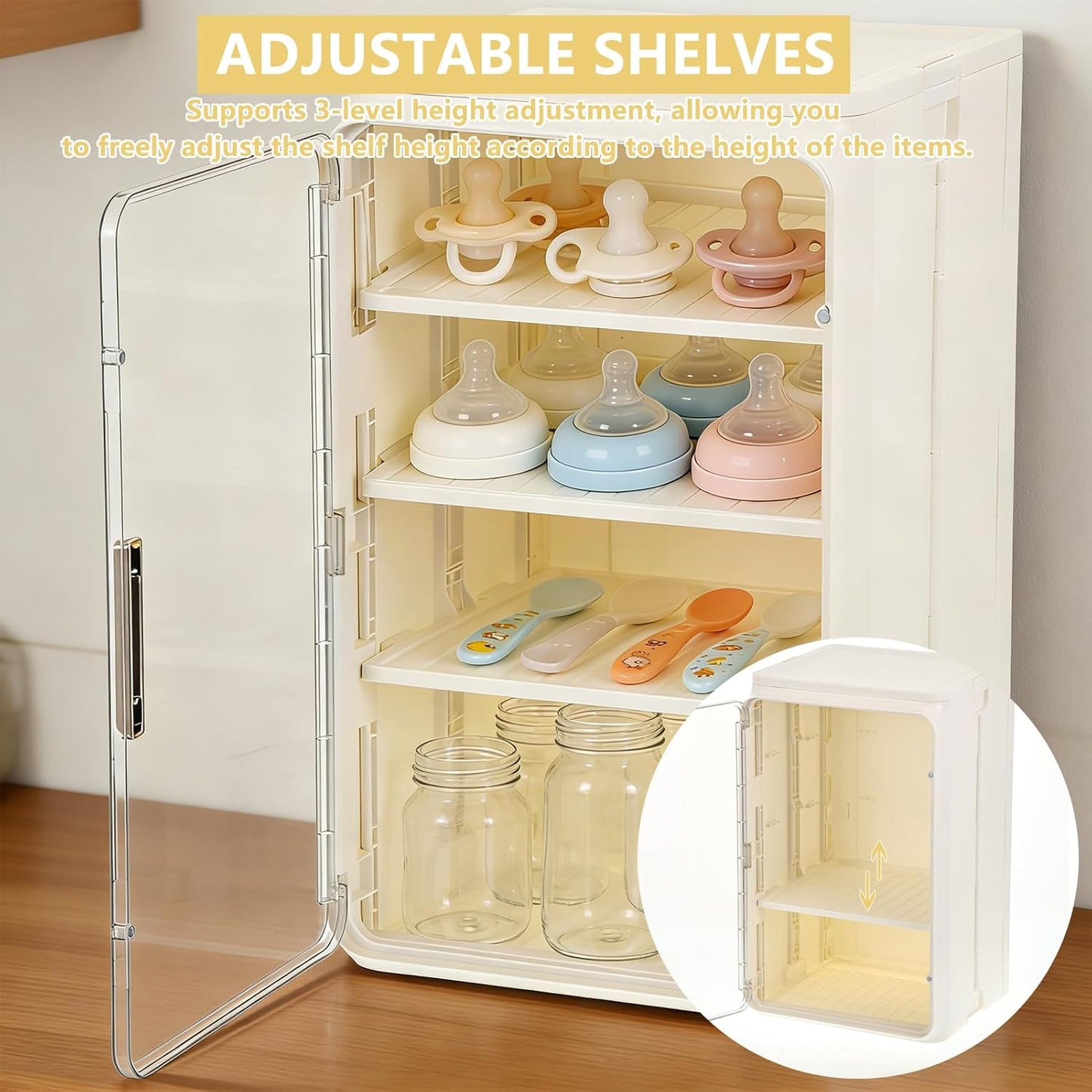 Baby Bottle Organizer, 3/4 Tier Bottles Storage Organizer, Baby Bottle Drying Rack for Bottles, Pacifiers,Pump Parts, Clear Station Organize Container for Bathroom, Cabinet, Pantry, Vanity, Countertop